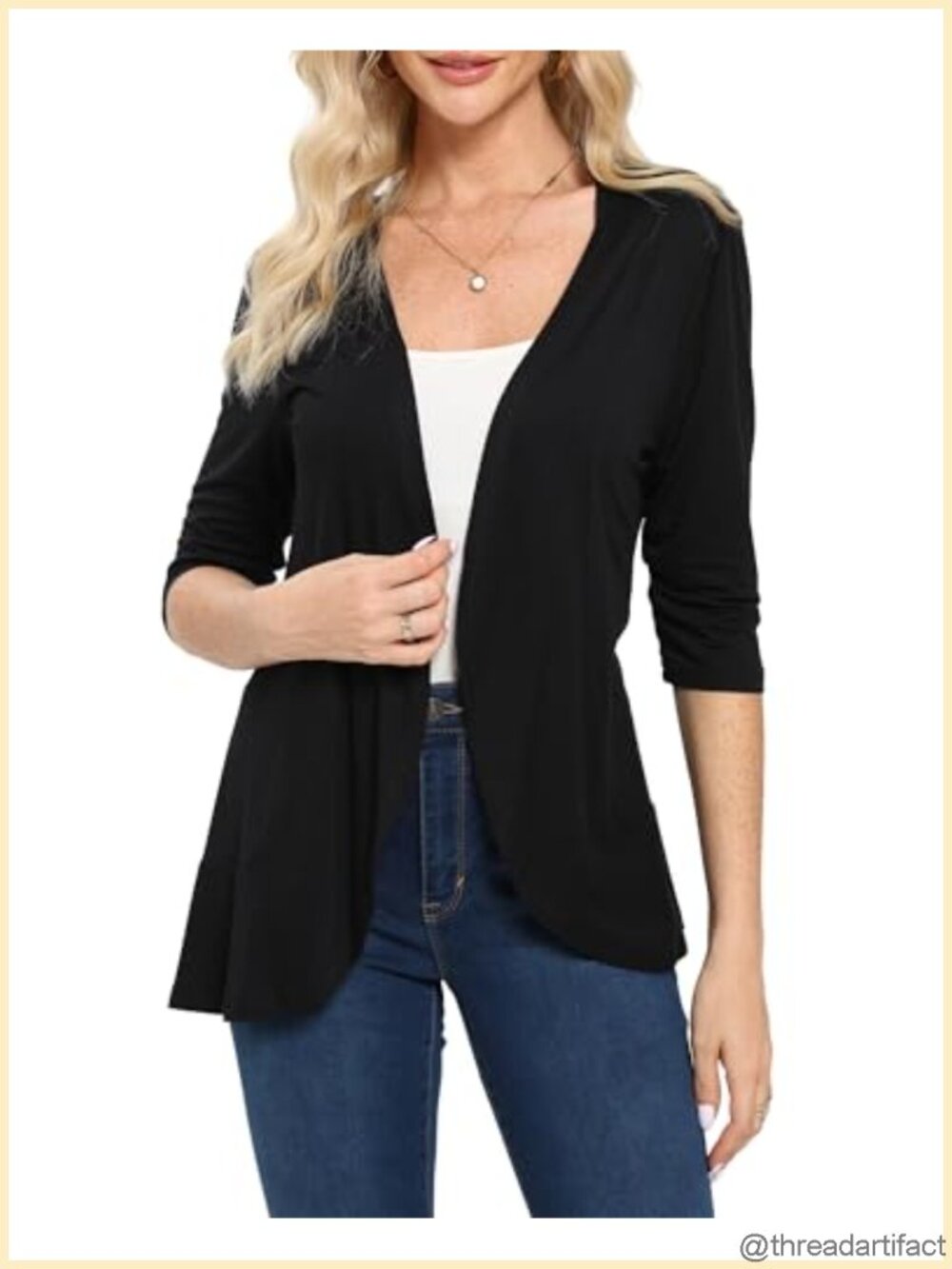 Women's 3/4 Sleeve Open Front Lightweight Cardigan